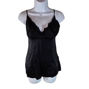 Vtg y2k Bebe black silk Babydoll beaded Coquette velvet neck cami